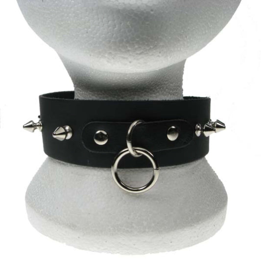 NB135 2 Row Wide - 1 Row Spike and Small Ring Leather Choker