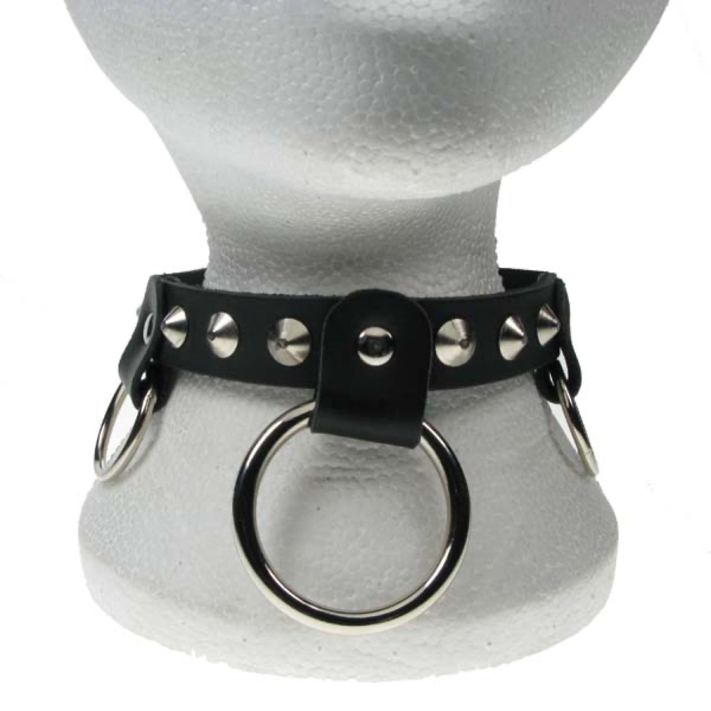 NB139 1 Row Conical & Medium and Large Rings Leather Choker