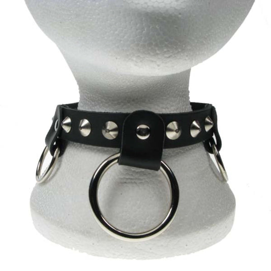 NB139 1 Row Conical & Medium and Large Rings Leather Choker