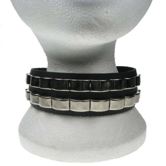 NB148 2 Row curved ring Leather Choker