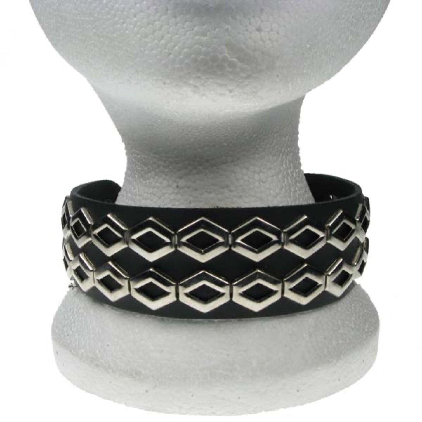 NB150 2 Row open hexagon Leather Choker