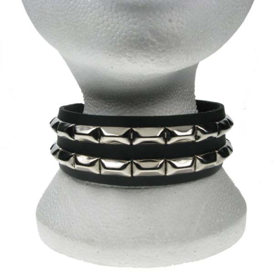 NB156 2 Row squashed Pyramid Leather Choker