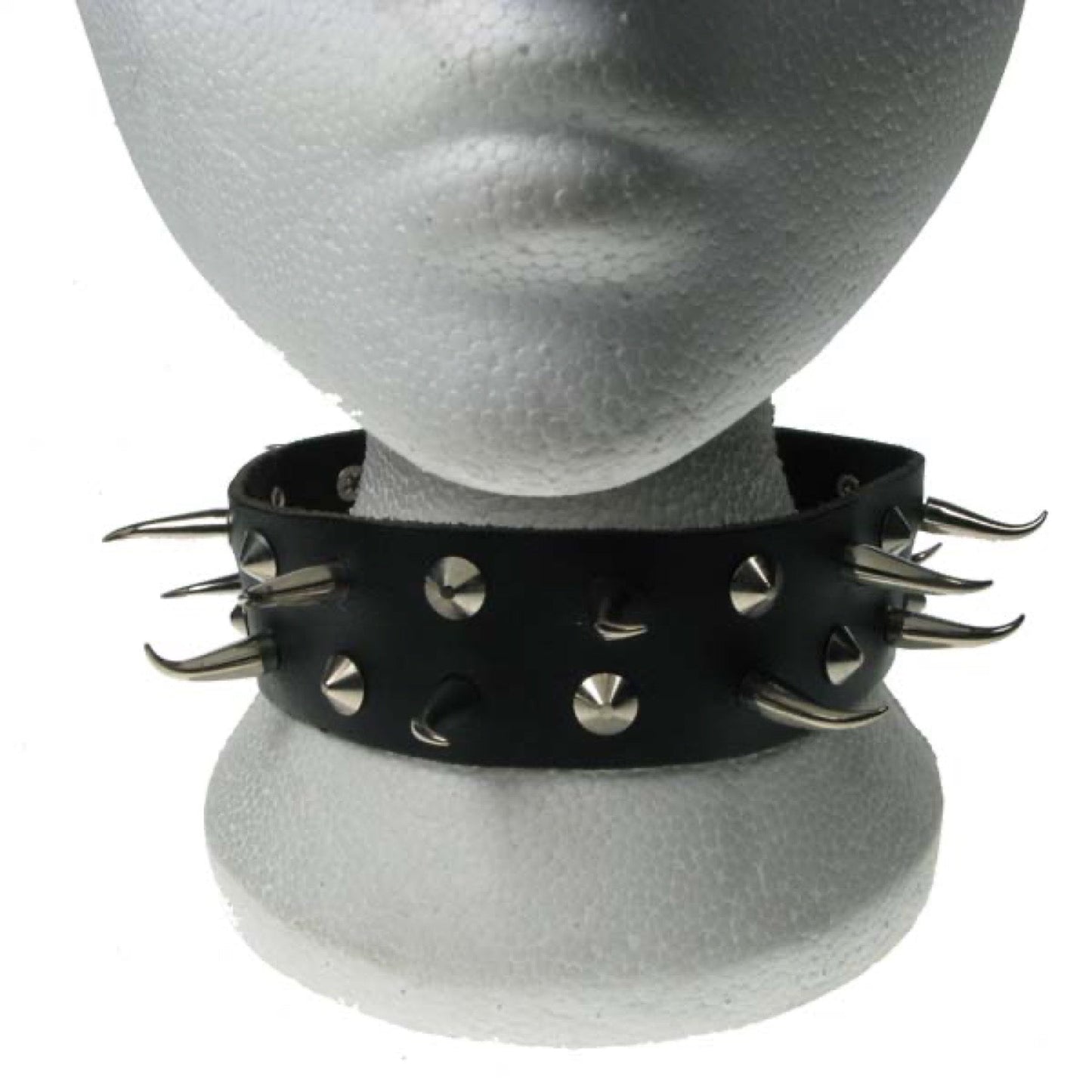 NB157B 2 Row Conical and tusk Leather Choker