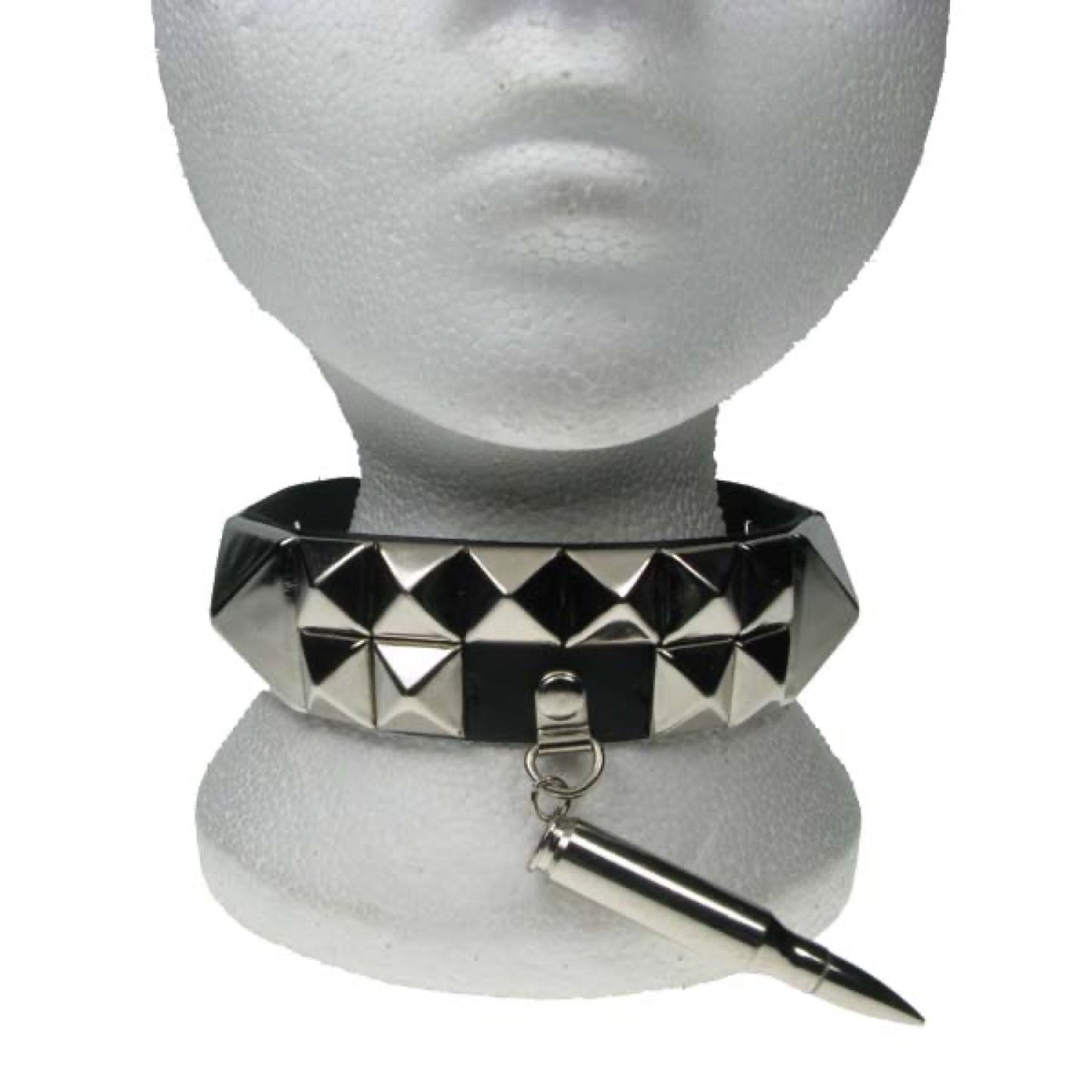 NB162 2 Row new Pyramid with large bullet Leather Choker