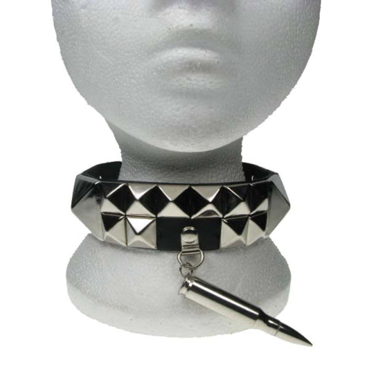 NB162 2 Row new Pyramid with large bullet Leather Choker