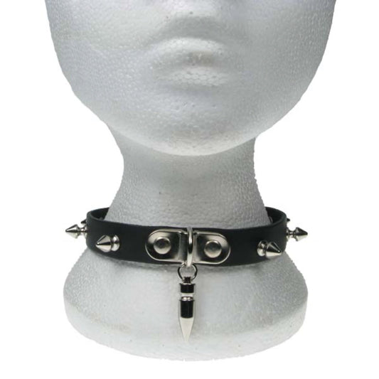 NB167 1 Row Spike with medium Spike in middle Leather Choker