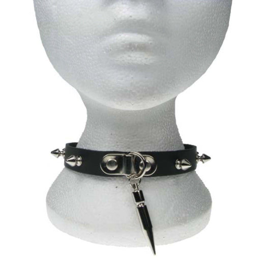 NB168 1 Row Spike with large Spike in middle Leather Choker