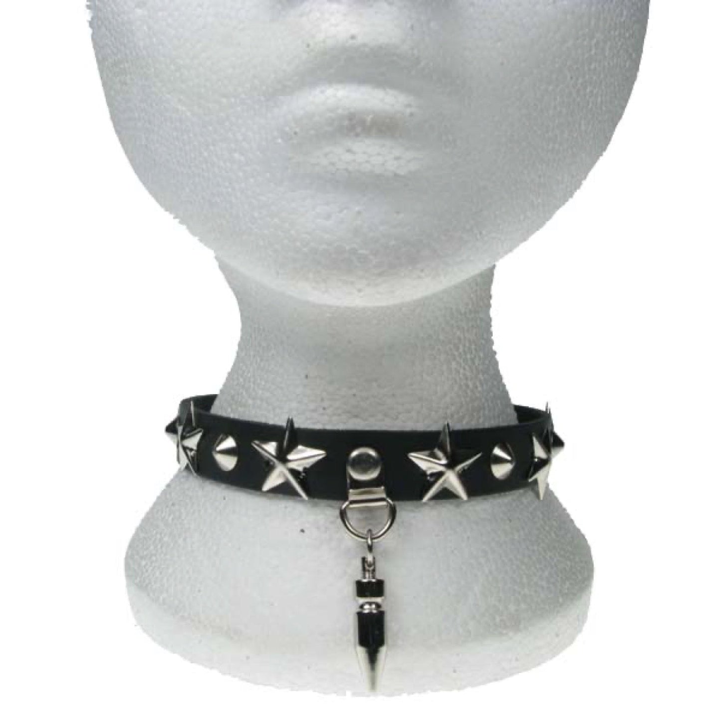 NB169 1 Row star and Conical with medium Spike Leather Choker