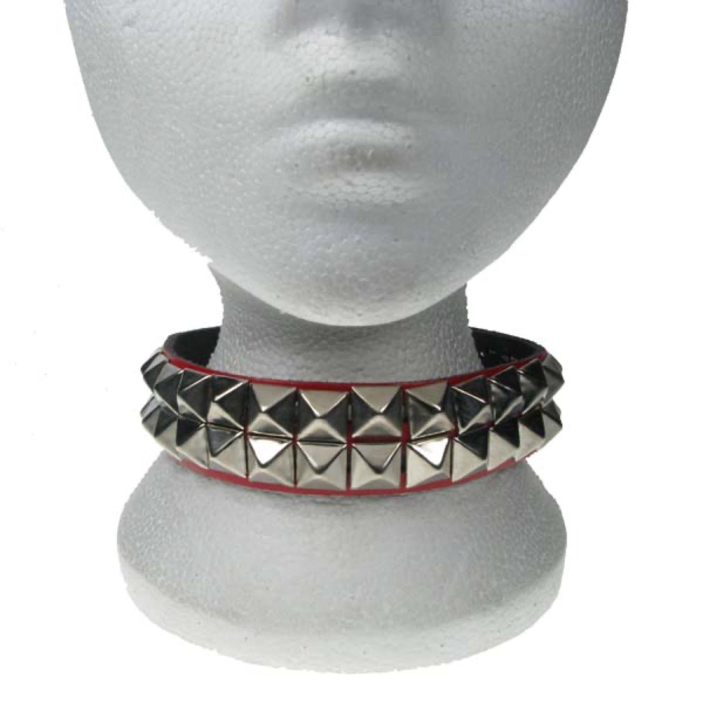 NB172 2 Row Pyramid red Choker Leather Choker - Red