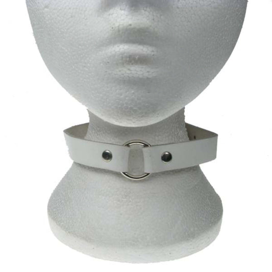 NB176 1 Row white Choker with 1 small ring Leather Choker - White