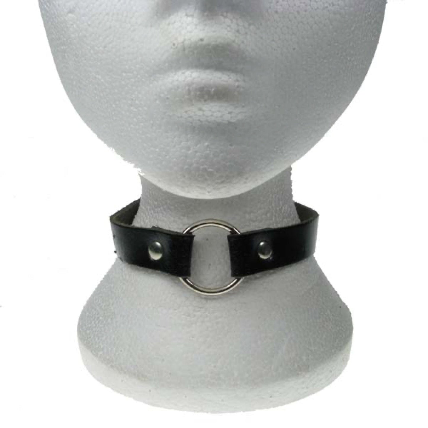 NB178 1 Row black Choker with 1 small ring Leather Choker
