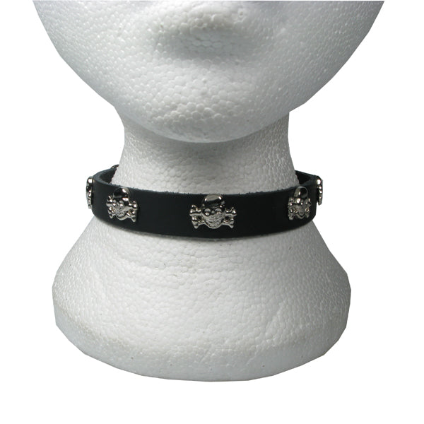 NB193 1 Row Skull and Crossbones Leather Choker