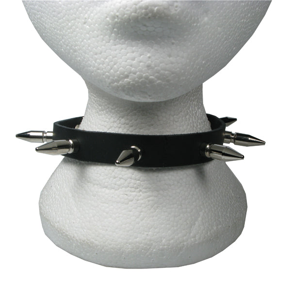 NB195 1 Row Medium Spike Leather Choker  Leather Choker