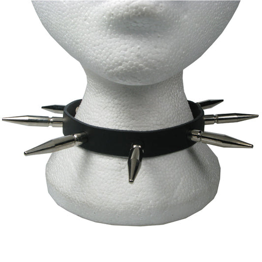 NB196 1 Row Large Spike Leather Choker  Leather Choker