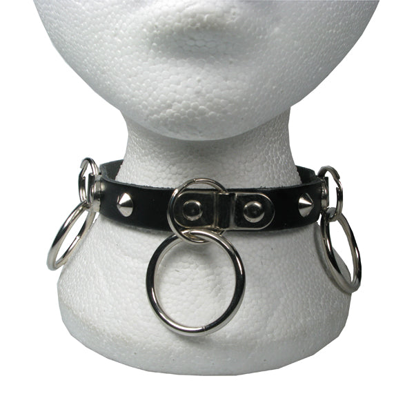 NB198 1 Row Conical and 3 Key Rings and Medium Rings Leather Choker