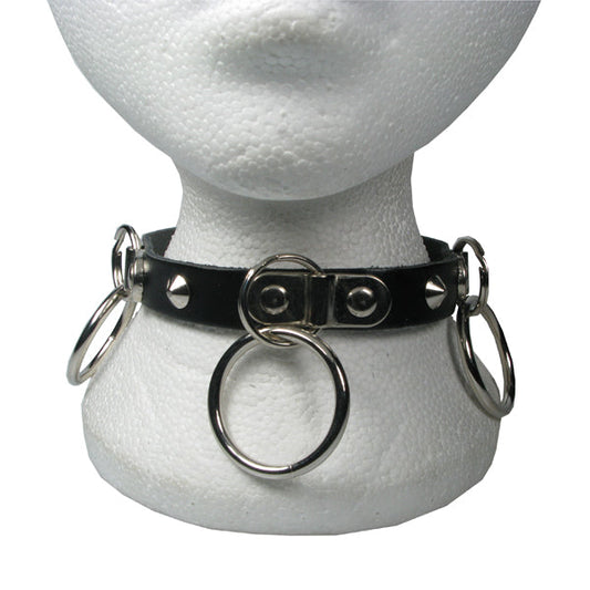 NB198 1 Row Conical and 3 Key Rings and Medium Rings Leather Choker