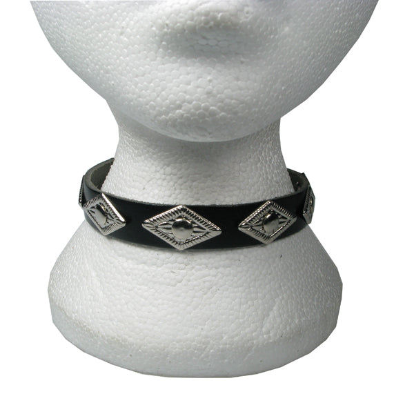 NB201 1 Row Diamond Shaped Leather Choker