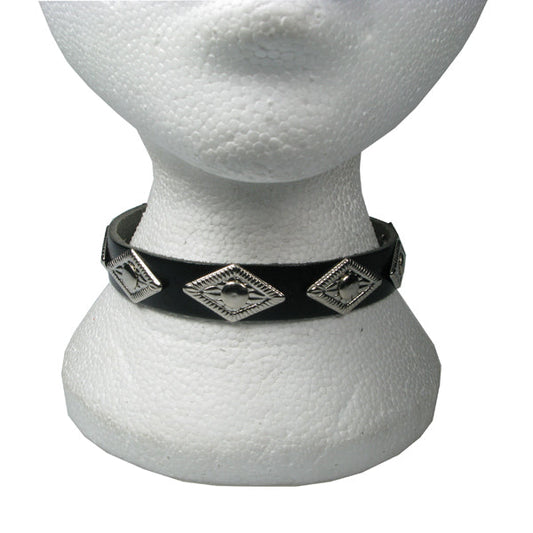 NB201 1 Row Diamond Shaped Leather Choker