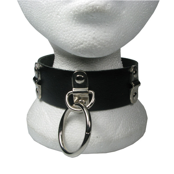 NB203 2 Row Large Ring with 3 Handle Plate Leather Choker