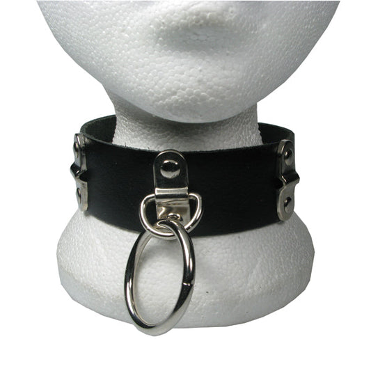 NB203 2 Row Large Ring with 3 Handle Plate Leather Choker