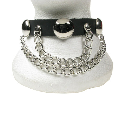 NB217 1 Row Circle Rivet with 2 Rows of Chains Leather Choker