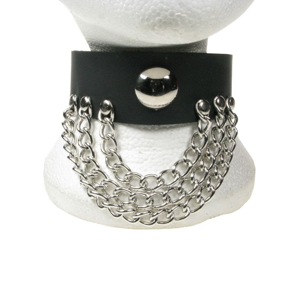 NB218 2 Row Circle Fitting with 3 Rows of Chains Leather Choker
