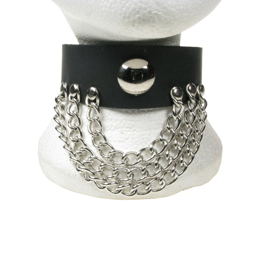 NB218 2 Row Circle Fitting with 3 Rows of Chains Leather Choker