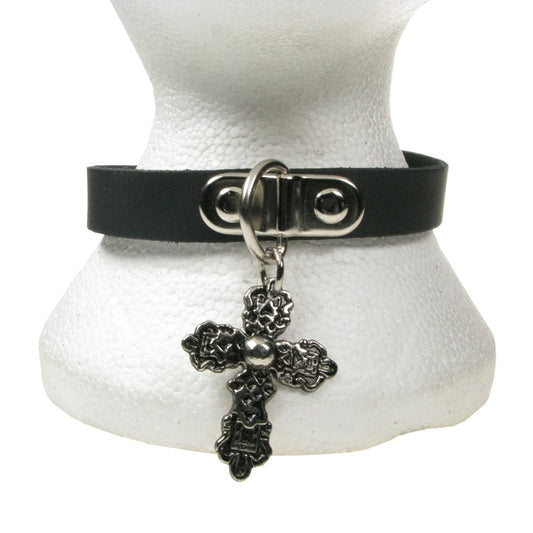 NB223 1 Row Crucifix Fitting Hanging Leather Choker