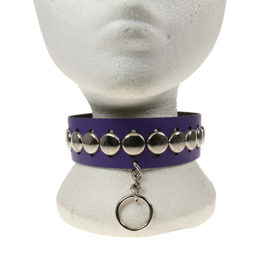 NB235 2 Row Purple Rounded Metal Fitting and Hanging Small Ring Leather Choker - Purple