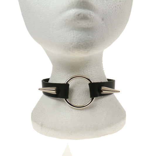 NB242 1 Row Ring with Medium Cone Leather Choker