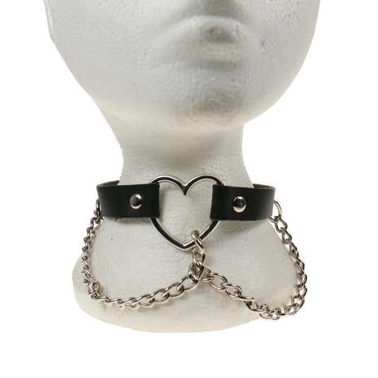 NB244 1 Row Heart Fitting with Chain Leather Choker