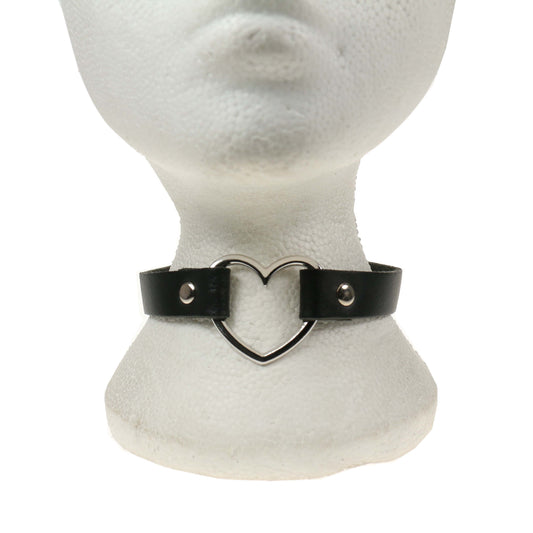 NB245A 1 Row Heart Fitting Leather Choker BLACK