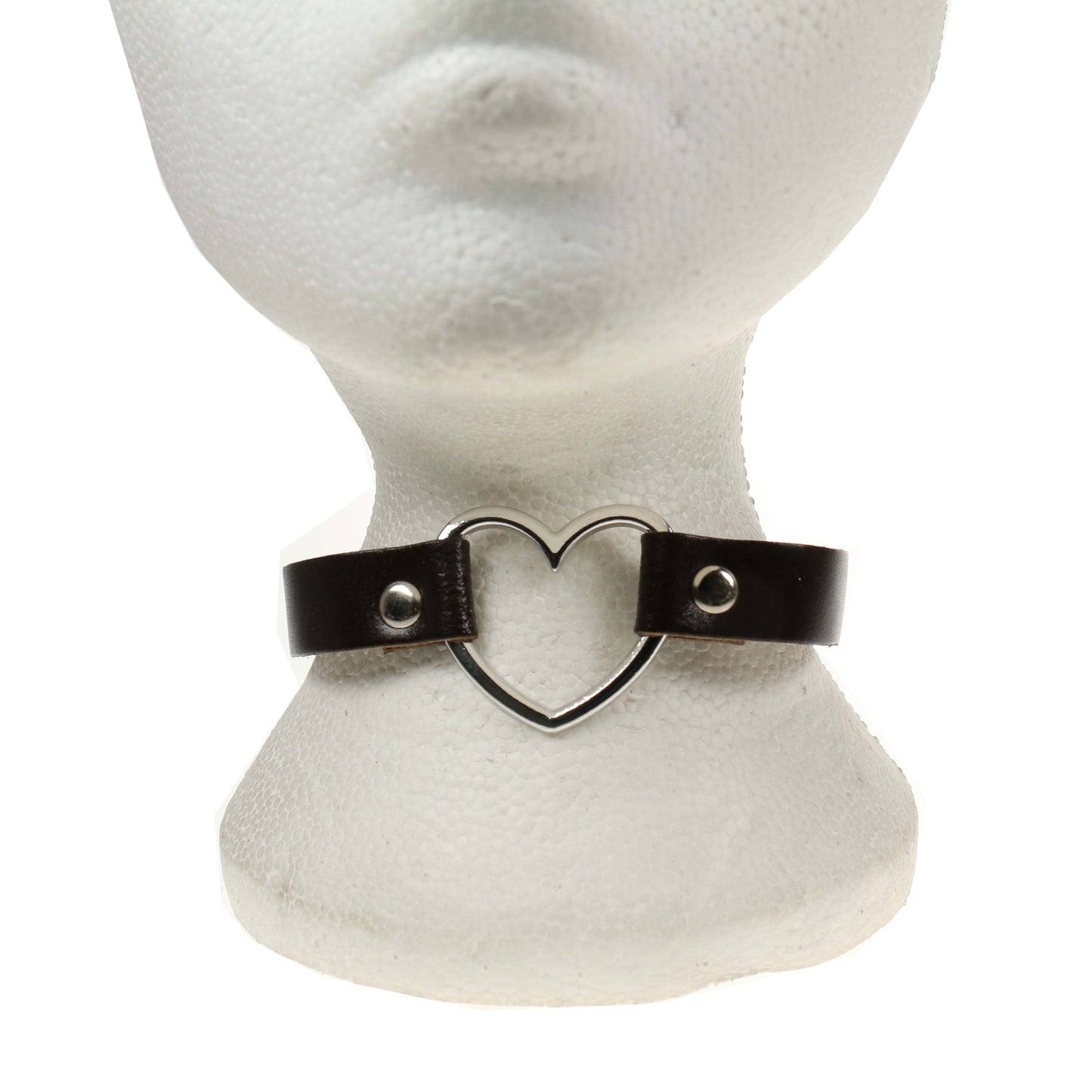 NB245B 1 Row Heart Fitting Leather Choker BRowN