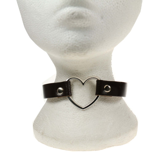 NB245B 1 Row Heart Fitting Leather Choker BRowN