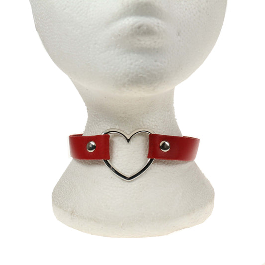 NB245C 1 Row Heart Fitting Leather Choker RED