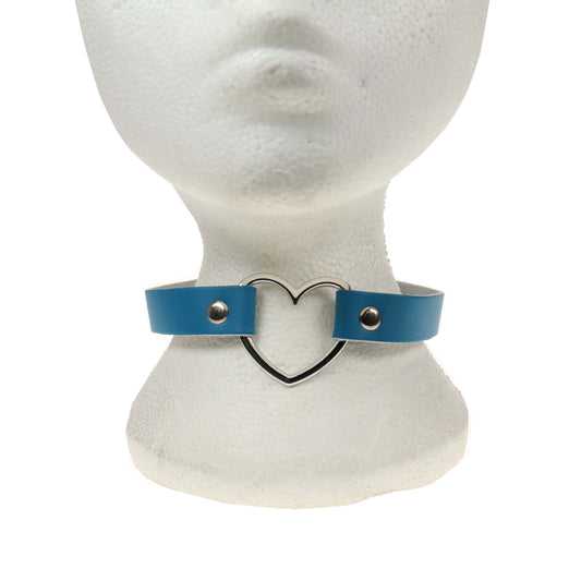 NB245E 1 Row Heart Fitting Leather Choker TURQUOISE