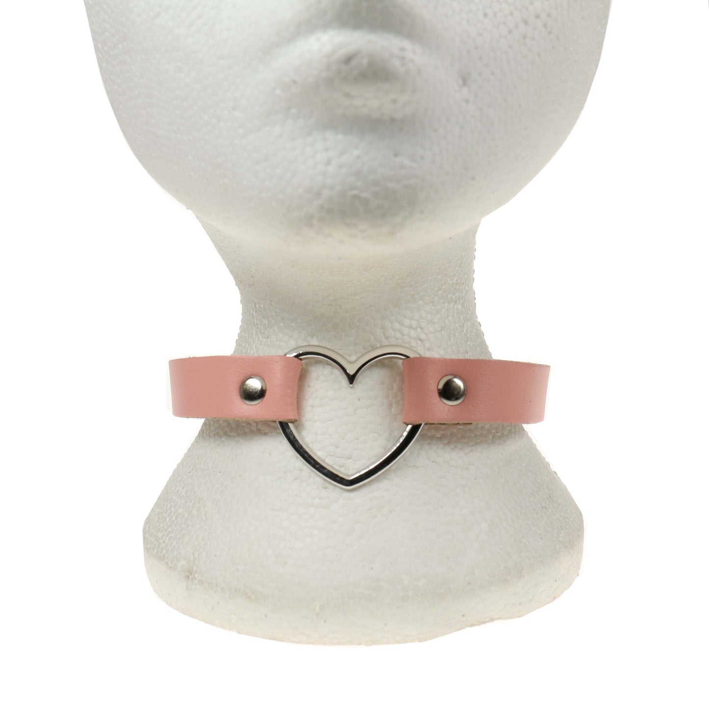 NB245F 1 Row Heart Fitting Leather Choker BABY PINK