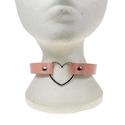 NB245F 1 Row Heart Fitting Leather Choker BABY PINK