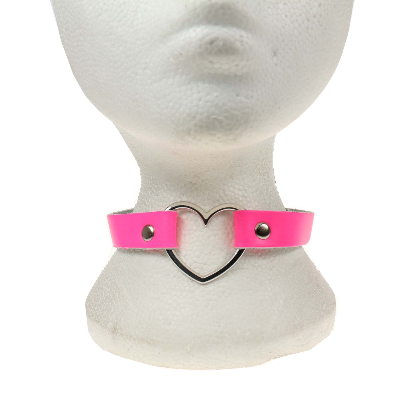 NB245I 1 Row Heart Fitting Leather Choker FL PINK