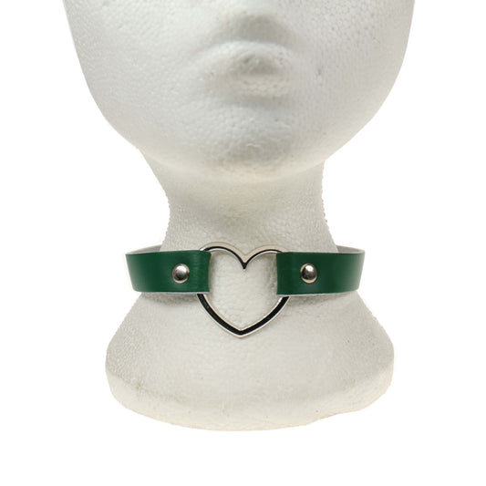 NB245J 1 Row Heart Fitting Leather Choker GREEN