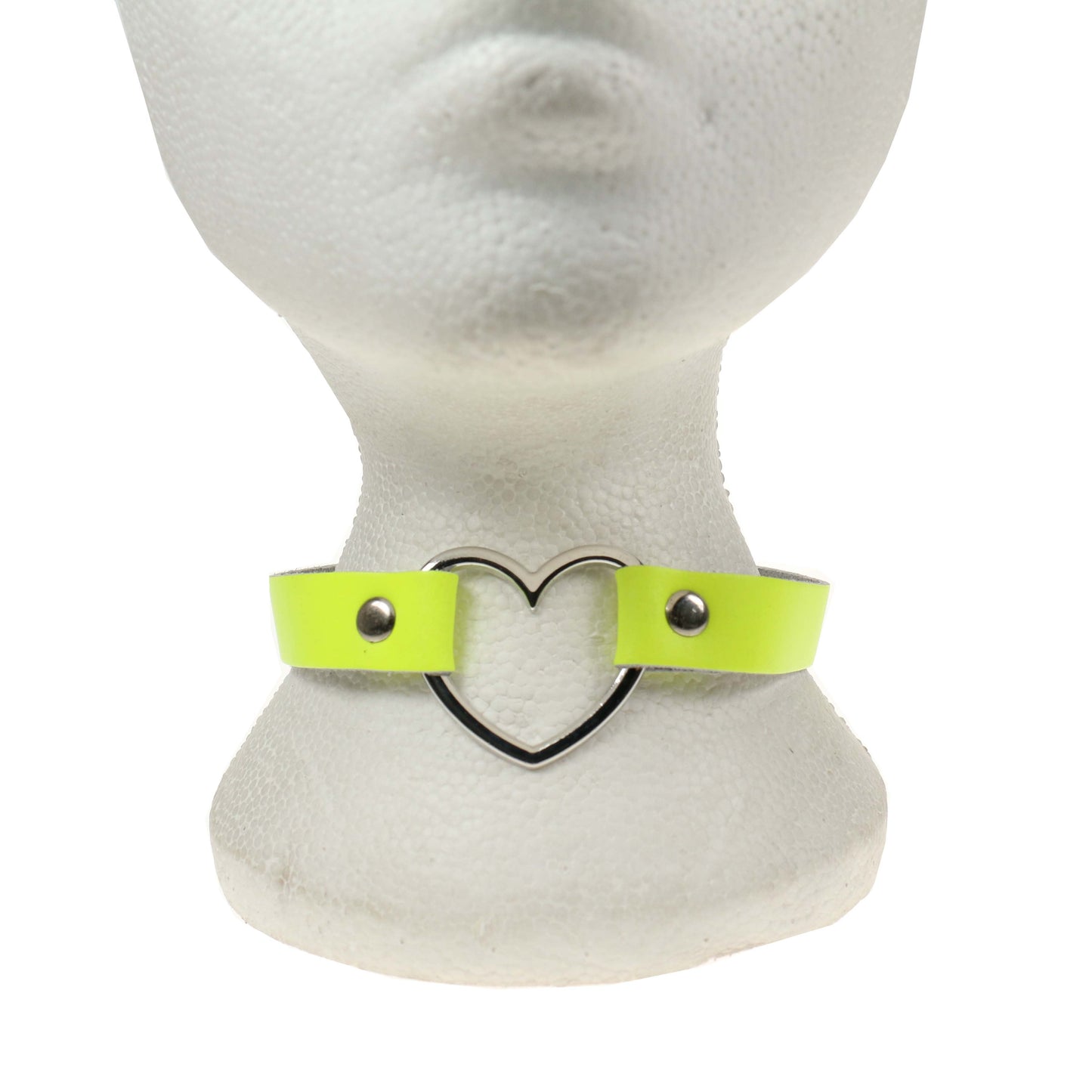 NB245K 1 Row Heart Fitting Leather Choker FL YELLOW