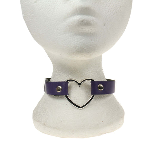 NB245M 1 Row Heart Fitting Leather Choker PURPLE