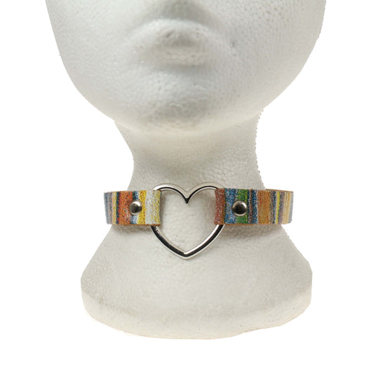 NB245Q 1 Row Heart Fitting Leather Choker RAINBOW