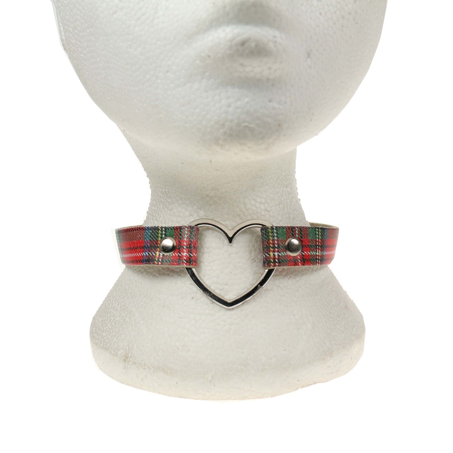 NB245U 1 Row Heart Fitting Leather Choker TARTAN