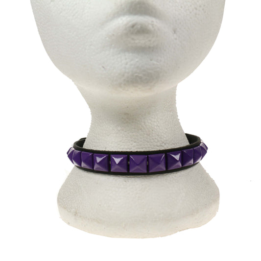 NB246I 1 Row 1/2 Inch Purple Pyramid Leather Choker