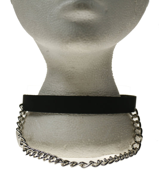 NB255 1 Row Hanging Chain Leather Choker