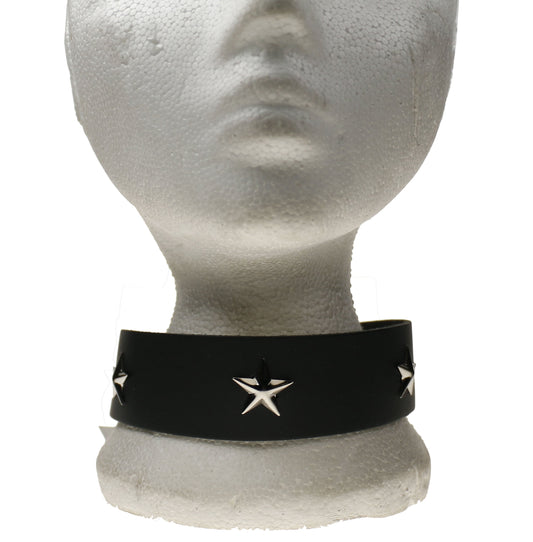 NB259 2 Row 3 Stars Leather Choker