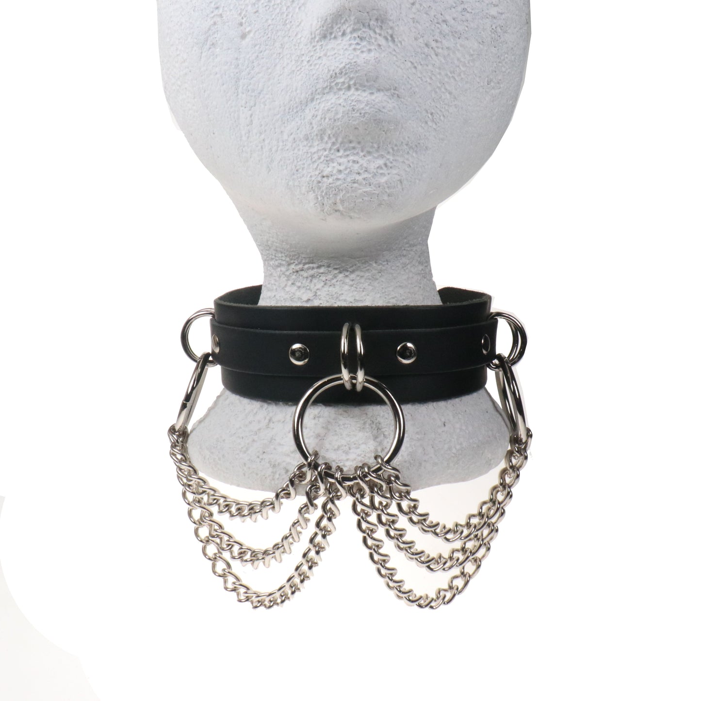 NB347 Hanging chains W/Small Rings Leather Choker