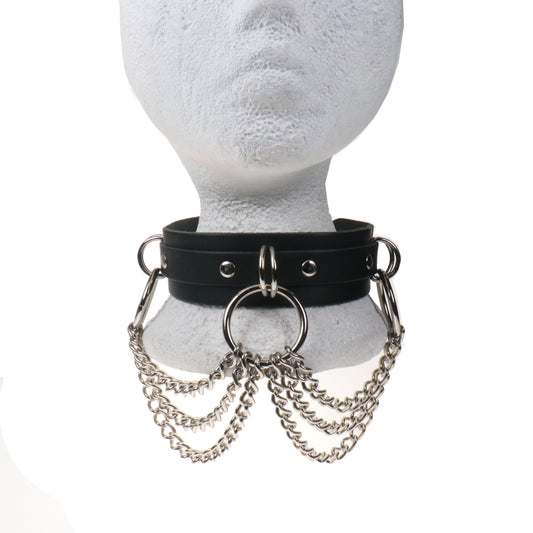 NB347 Hanging chains W/Small Rings Leather Choker