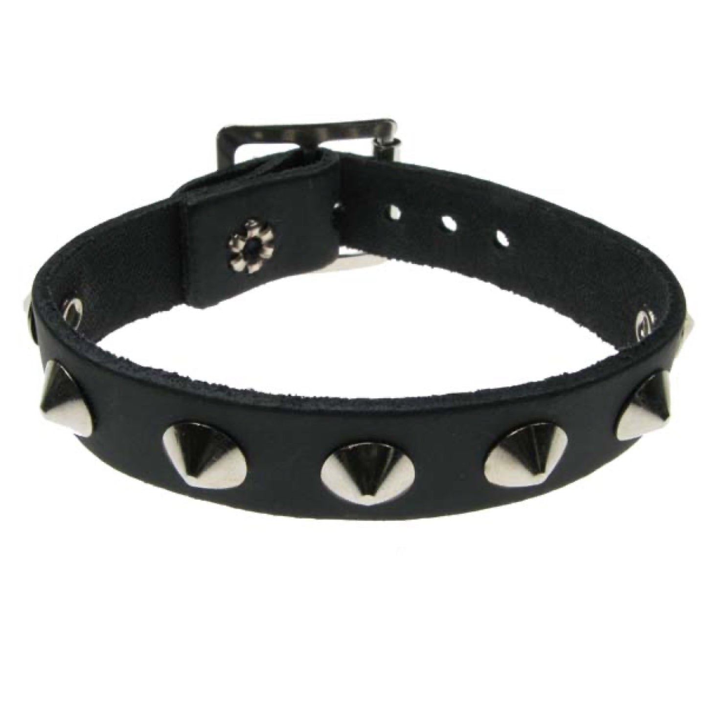 WB001 1 Row Conical Leather Wristband - Black